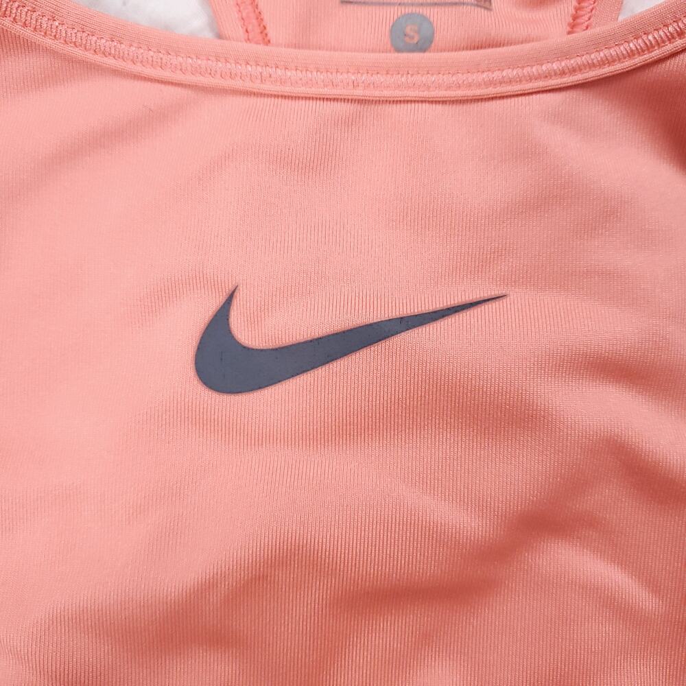 Nike Pro DriFit Athletic Sprort Bra Sherbet Orange Peach Gray Swoosh Racerback S - Picture 4 of 6